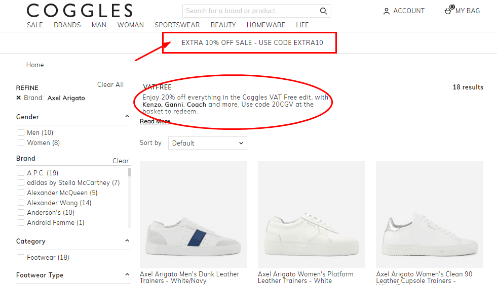 英國網站Coggles優惠碼2024, Coggles有8折促銷, 瑞典品牌Axel Arigato波鞋低至HK$1,318